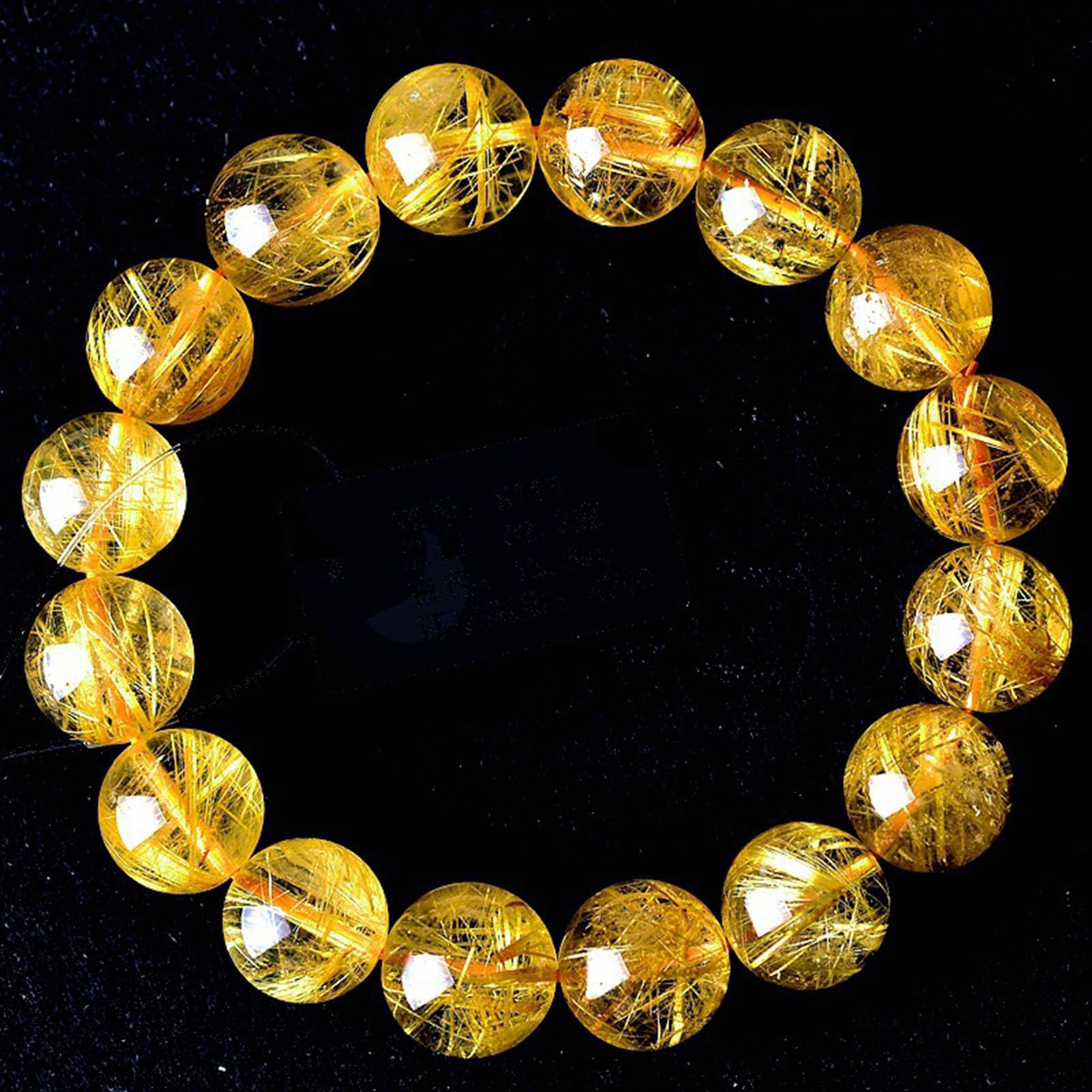 Bracciale con Pietra preziosa curativa citrino, Cristalli Bracciale con Perline Chakra Naturali Perline di Cristallo Regolabili Quarzo rutilato Dorato Perline di Pietra Lisce,6MM