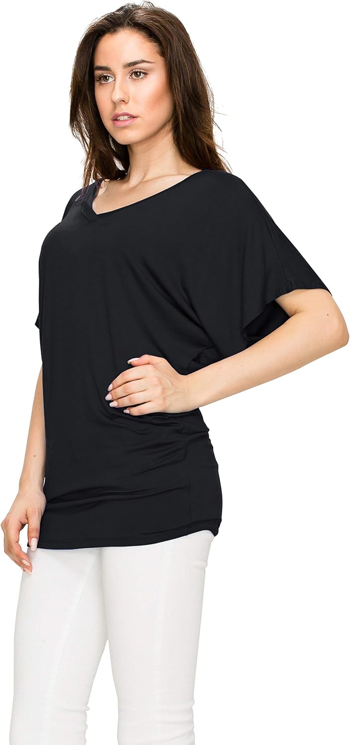 Lock and Love Women's Short Sleeve Crew Neck/V Neck Tie-Dye Dolman Tunic Top - Image 4