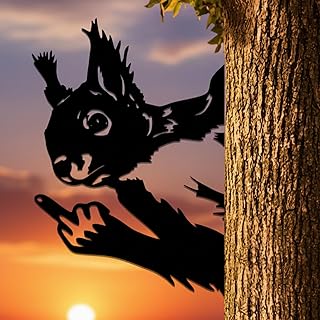 Quanqiuyi Funny Squirrel Wall Art - Rustproof Metal Sculpture for Outdoor Garden & Patio Decor, Wilderness Theme Novelty Gift
