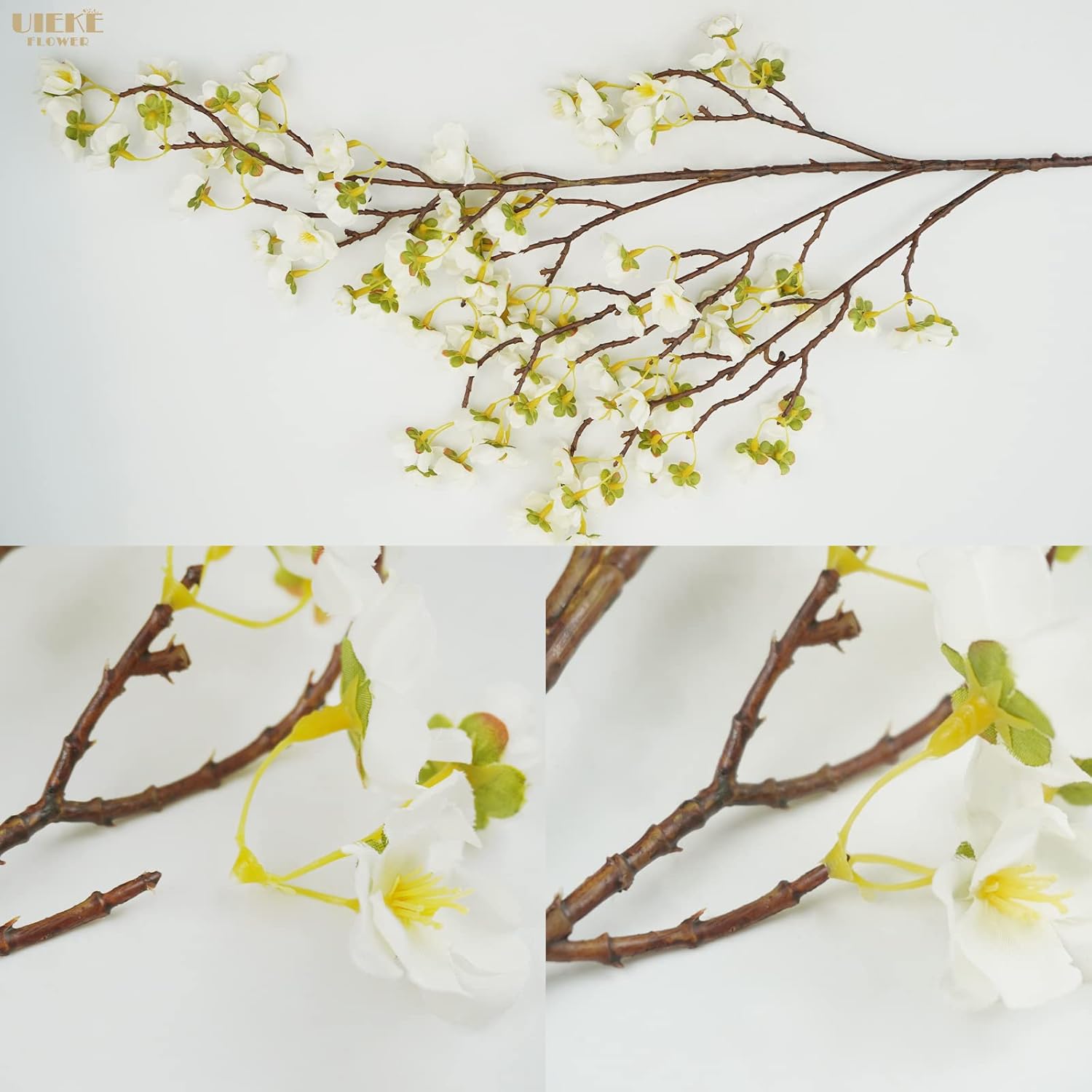 Uieke 3PCS Artificial Cherry Blossom Flowers, 40.5in Silk Cherry Blossom Branches Long Stems Fake White Flowers Arrangements for Wedding Home Japanese Sakura Room Decor - Image 5