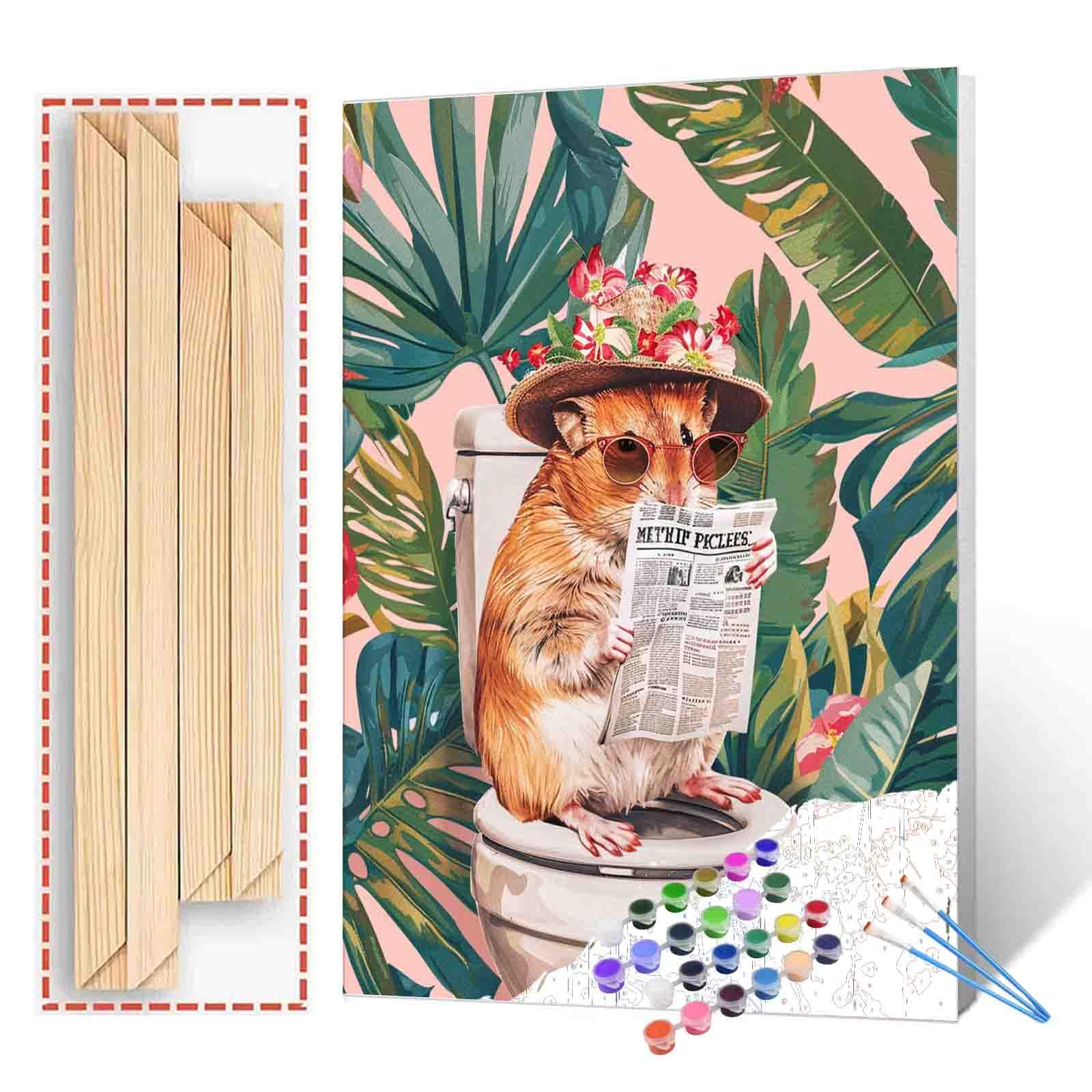 Tucocoo Paint by Numbers with Brushes and Acrylic Pigments on Canvas, Painting for Adults, Animal on Toilet, Reading Newspapers, Picture for Home, Wall Decor, Gifts, 40 x 50 cm โ image 1