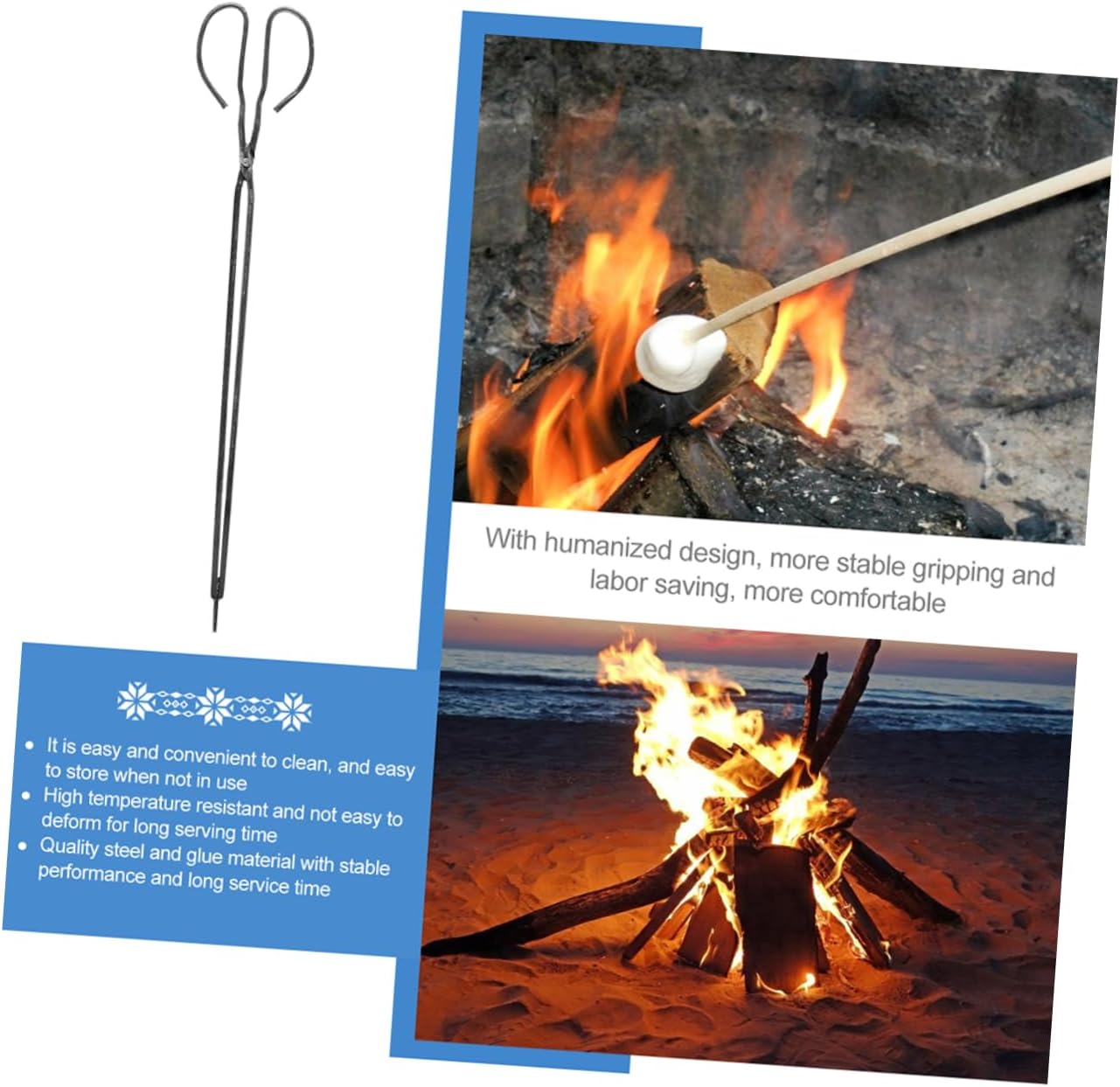 2Pcs Extended Fireplace Tongs Heat Resistant Outdoor Garbage Picker for Camping Picnics and Home Fireplaces and Firewood Clips