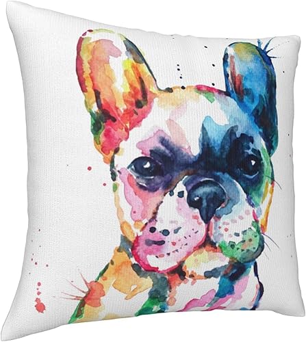 Miniatura 2 de VARUN Fundas de almohada creativas multicolor de bulldog francés en acuarela, cachorro, pintura artística, fundas de almohada cuadradas para