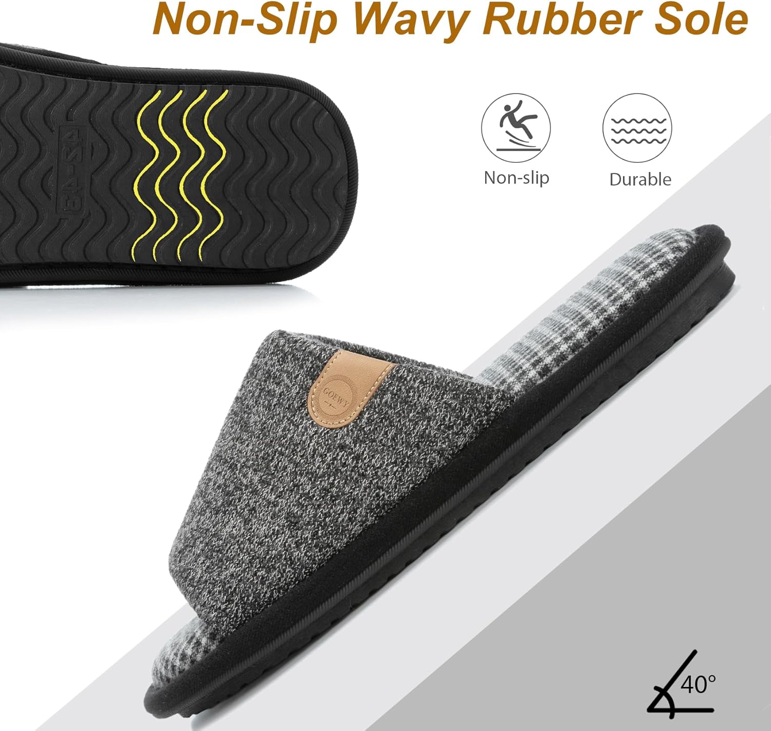 GOEWY Mens Cozy Memory Foam Slippers Indoor Outdoor Gifts for Men Slip On House Shoes Anti-skid Soft Open Toe Slippers