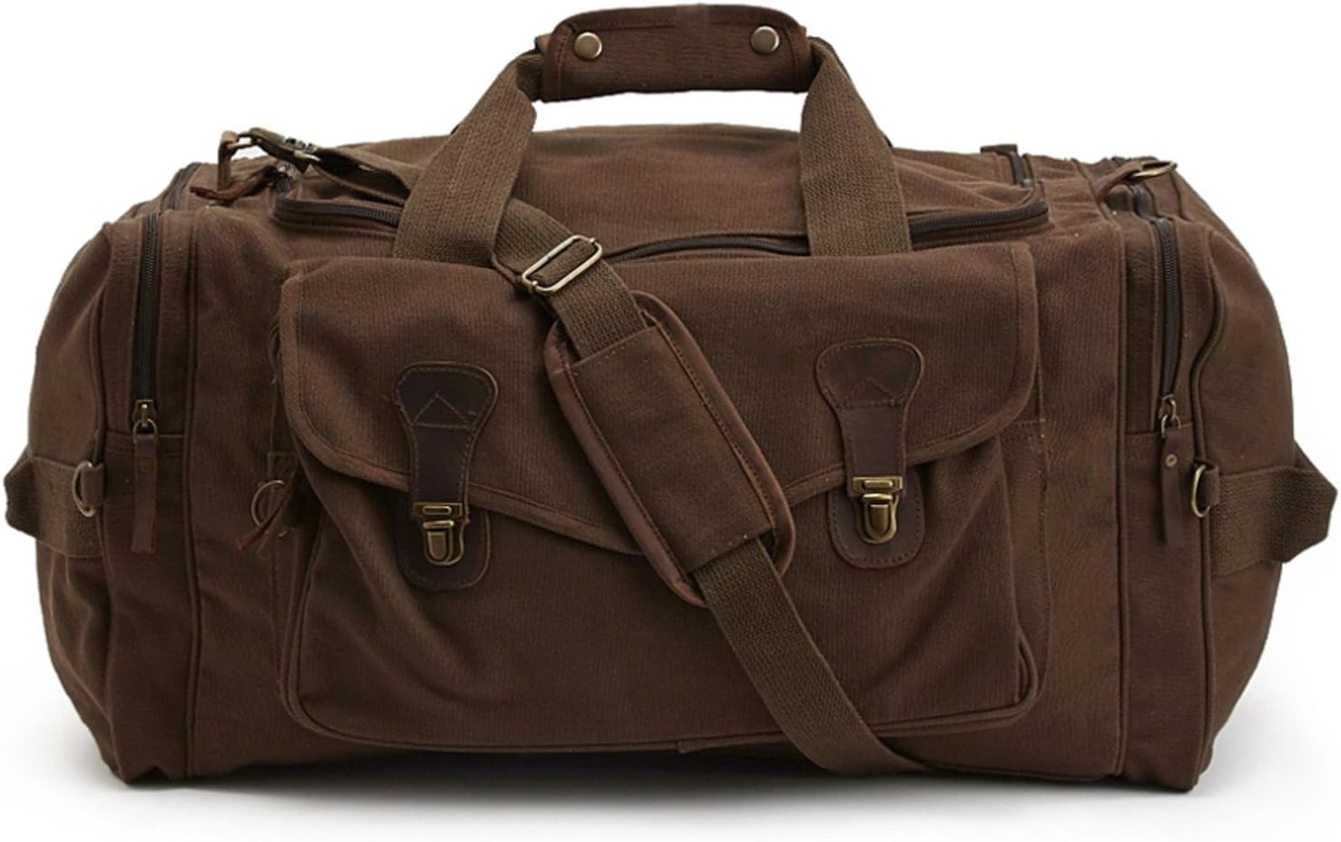 ARMYU Weekender Carry Bag – Travel Deluxe Shoulder Duffel with Leather Accents | Brown Canvas & Leather