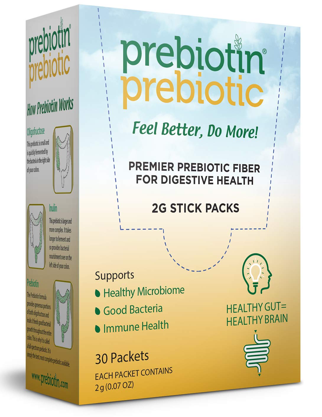Buy Prebiotin Prebiotic Fiber Powder 2 Gram Stick Packs 30 Servings