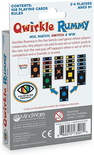 Miniatura 10 de MindWare Qwirkle Rummy - Edición amigable con los colores para ciegos, fácil de jugar para personas con problemas de visión de color, juego de