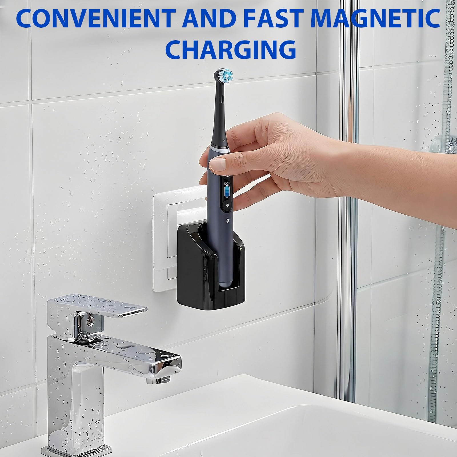 Stazione di Ricarica Senza Fili Spazzolino Elettrico Oral B Compatibile con IO7 IO8 IO9 Serie 7 8 9 IPX6 Impermeabile Caricatore da Muro Magnetico Caricabatterie Oral B da Parete Spina Europea - Nero