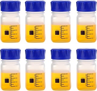 100ml 두꺼운 PP 사각 점진적 보관 병 8팩 GL45 블루 스크류 캡 누출 방지 투명 플라스틱 용기 실험실 액체 샘플 중간 보관