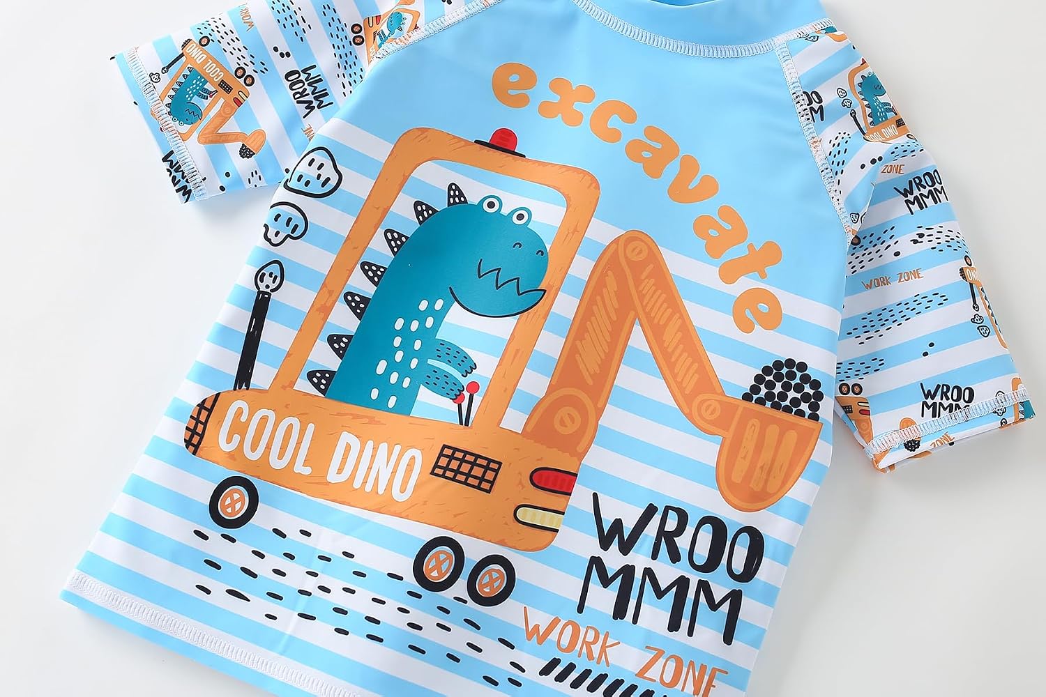 AIWUHE Boys Swimsuit Set Rash Guard Toddler 3-Piece Swimwear Swimming Suits Bathing Suit Swim Trunk Swim Set D16 Light Blue Dinosaur 2XL 5-6Y