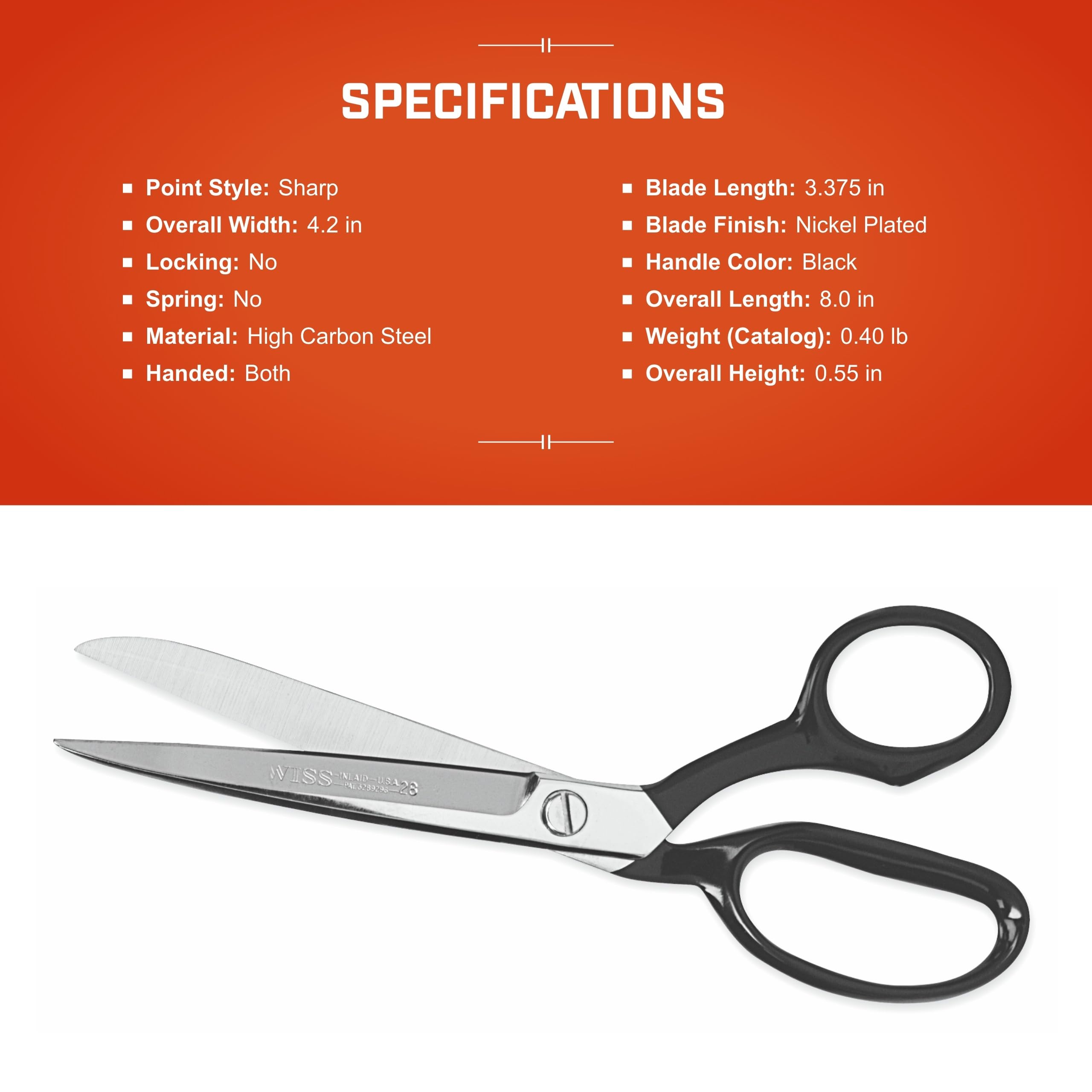 Crescent Wiss 8-1/8" Industrial Bent Trimmers - Heavy Duty Scissors Cutting Tool for Sewing Fabric, Carpet, Drapery, Upholstery - Professional Shears - 428N