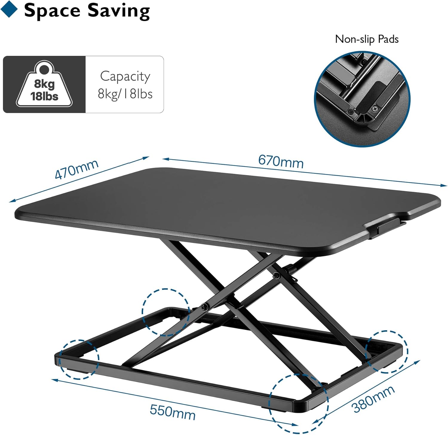 BONTEC Sit- Stand Desk Converter, Height Adjustable Super Sturdy Office Workstation with 65x47cm Platform, Ergonomic X-Frame Riser for PC Computer Screen, Keyboard, Laptop up to 17.6lbs : Office Products