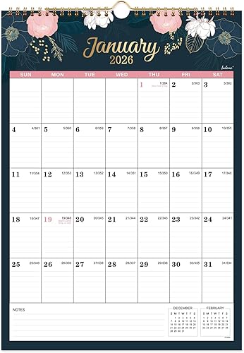 Calendario 2025  Calendario de pared 2025, enero de 2025 a diciembre de 2025, 12 x 17 pulgadas, encuadernación de doble alambre, gancho para colgar,