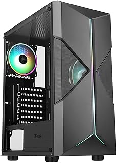 Itek SPACIRC XO Middle Tower ATX Gaming PC Case with 2 x 12 cm ARGB Fans, 2 x USB3.2 - ABS Front and Perforated, Tempered Glass Side Panel, Black
