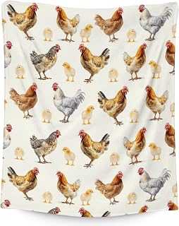 Chicken Blanket for Girls, Women - Warm Cozy Throw Blankets - 40"x50" Inches Crib Size Throws for Couch - Beige Cute Chicken Gifts