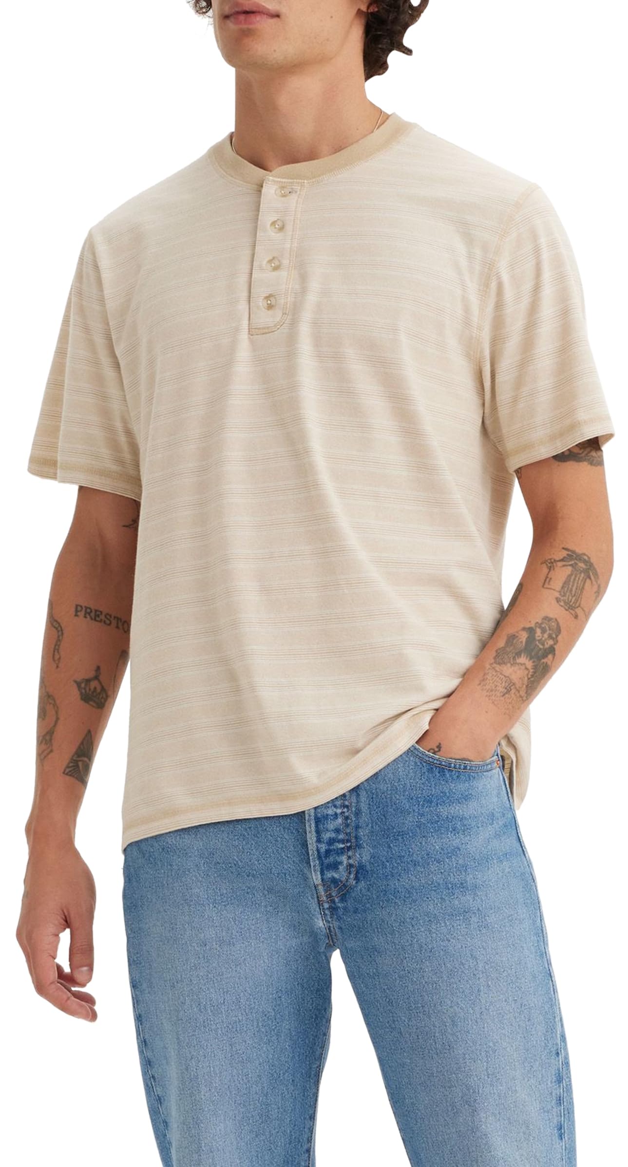 Levi's Henley Men's Short-Sleeved Button Shirt, Shore Stripe Safari, M