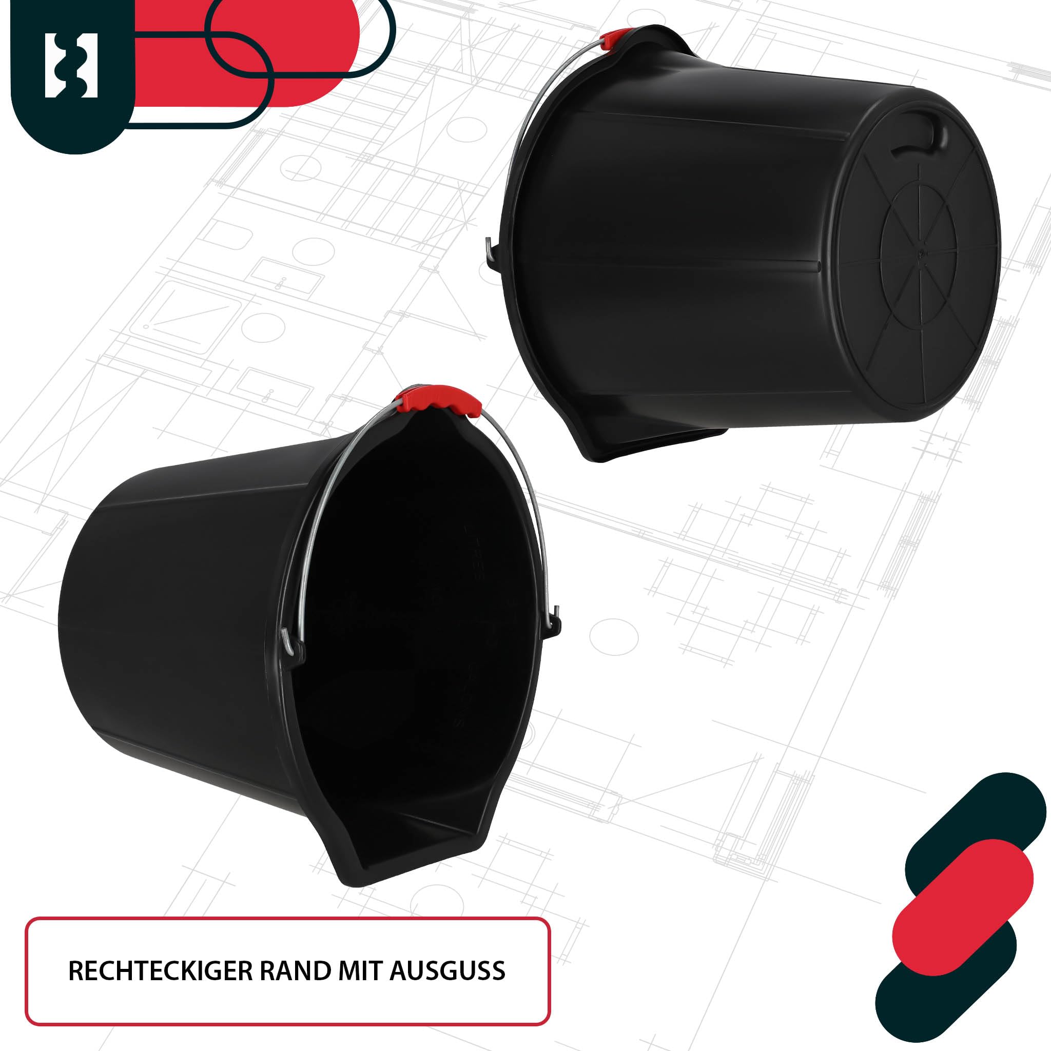 KOTARBAU® Secchio in plastica con beccuccio, 15 l, con manico, colore nero
