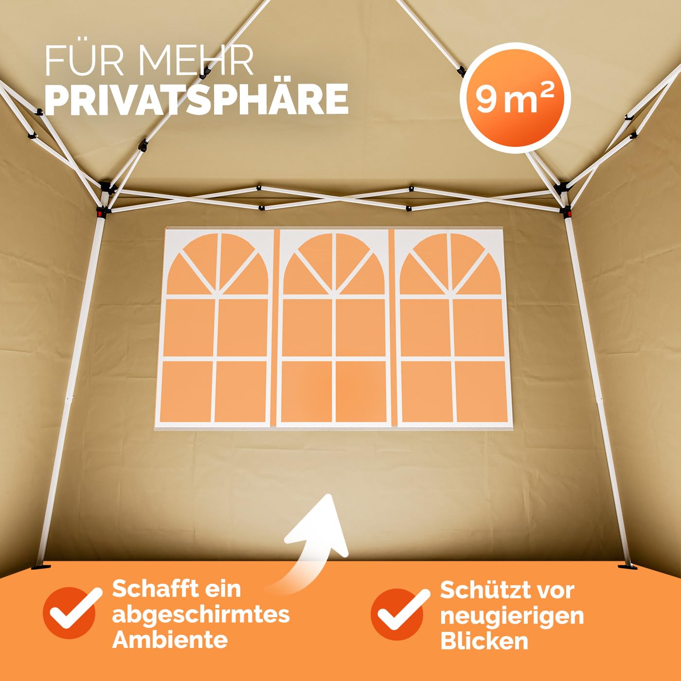 CASARIA® 2X Seitenteil für Pavillon 3x3m Wasserdicht mit Fenster mit Reißverschluss Garten Seitenwand Abdeckplane Faltpavillon Pop Up Stabil Beige