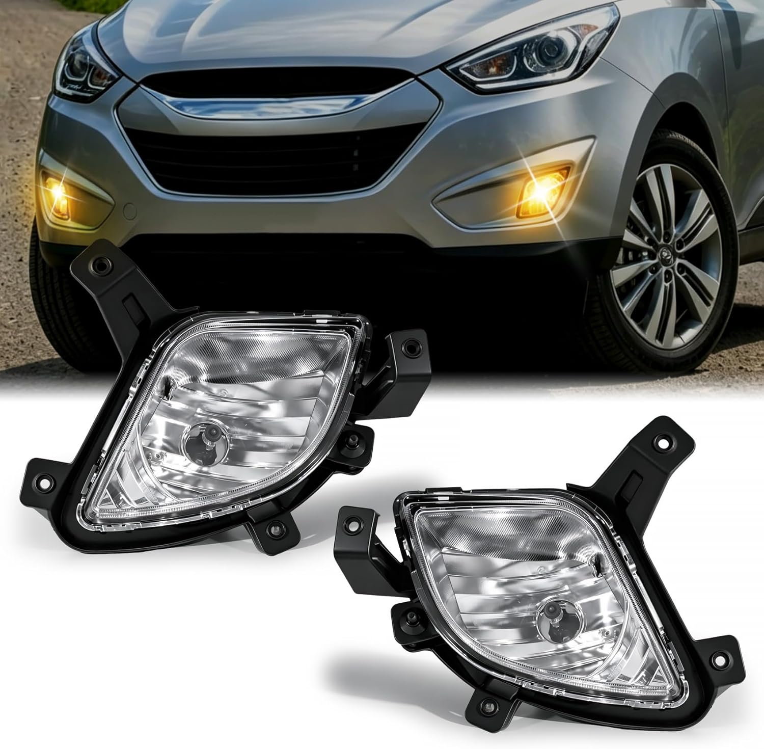 Fog Light Assembly Compatible with 2010-2015 Hyundai Tucson ix35 Verna, Front Bumper Driving Fog Lamps Replacement Pair DOT SAE Compliance Clear Lens Black Housing for All-Weather Visibility