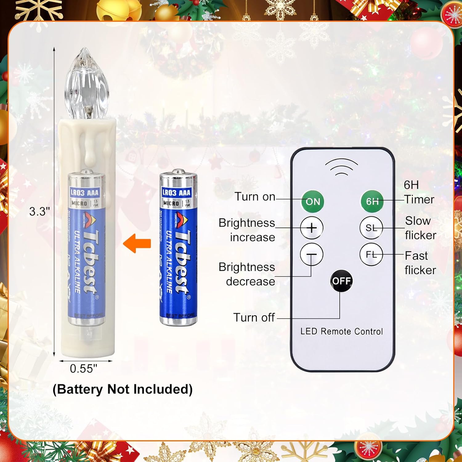 RaceGT 20Pcs Flameless Candles with Remote, Clip on Candle Lights for Christmas Tree with Timer, Battery Operated LED Window Candles, Warm White Short Taper Floating Candle for Holiday Home Decor