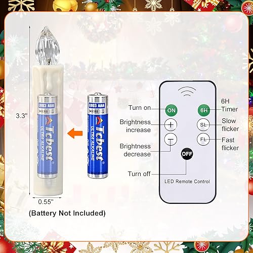 Miniatura 7 de 20 velas sin llama con control remoto, luces de vela con clip para árbol de Navidad con temporizador, velas LED de ventana que funcionan con pilas,