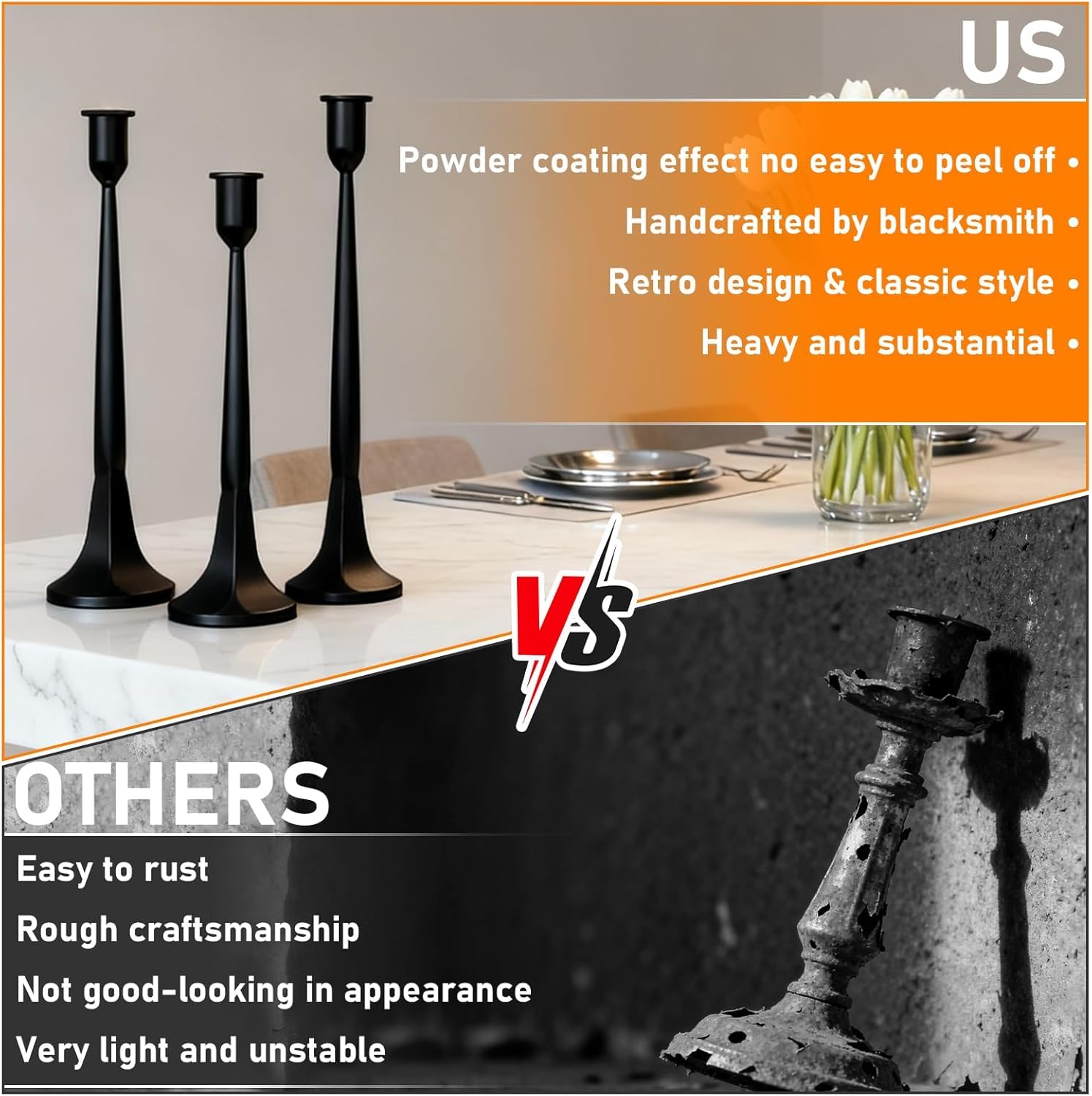 Candelabros de 30,5 cm, 35,5 cm y 39,5 cm, Juego de 3, Aptos para Velas de 2,2 cm, Ideales para Bodas, mesas de Comedor y decoración del hogar.