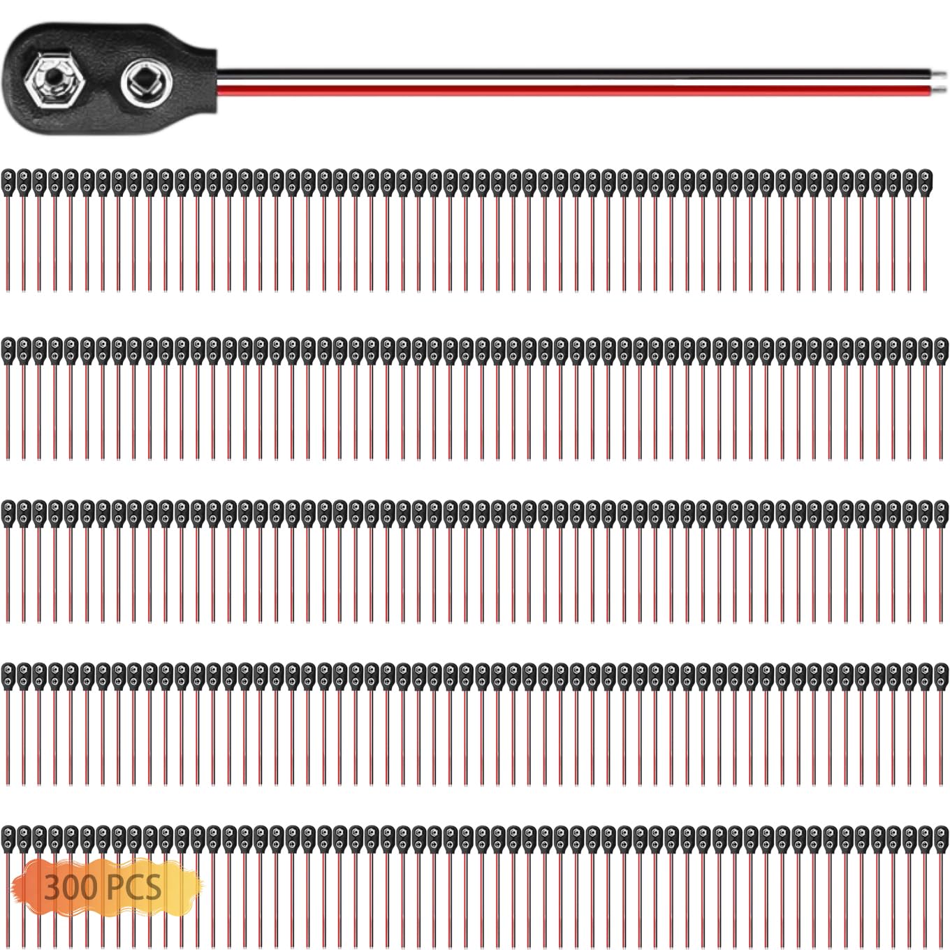 NKG 9-V-Batterieanschluss, 300 Stück, I-Typ, 9-Volt-Schnallenverbinder, Hartplastikschale, verwendet in Studentenexperimenten oder anderen Geräten mit Batterie (300 Stück)