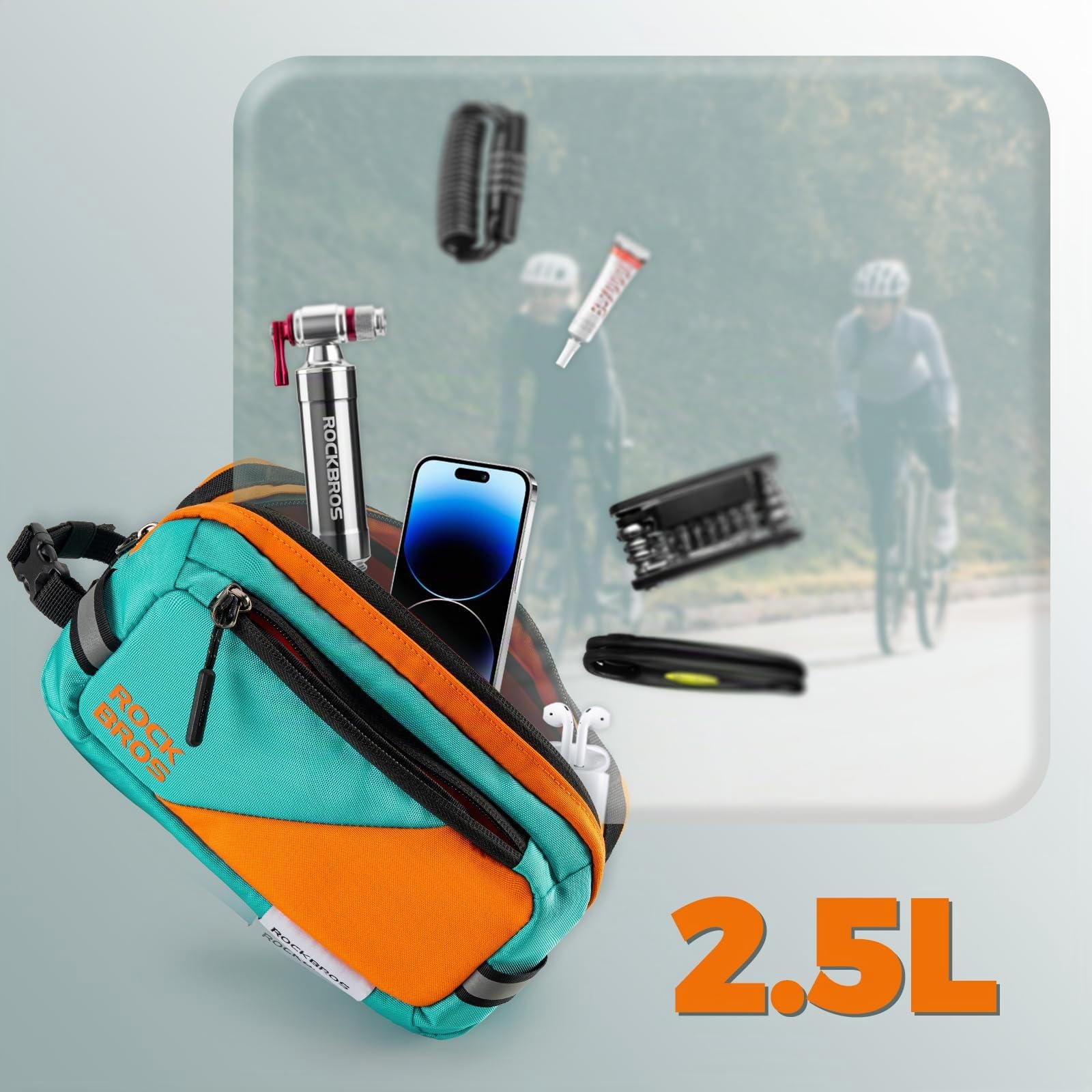 ROCKBROS Bolsa Manillar Bicicleta, Bolsa Delantera Capacidad Grande con Correa de Hombro para Bicicleta de Montaña y de Carretera, 24 x 13 x 8 cm