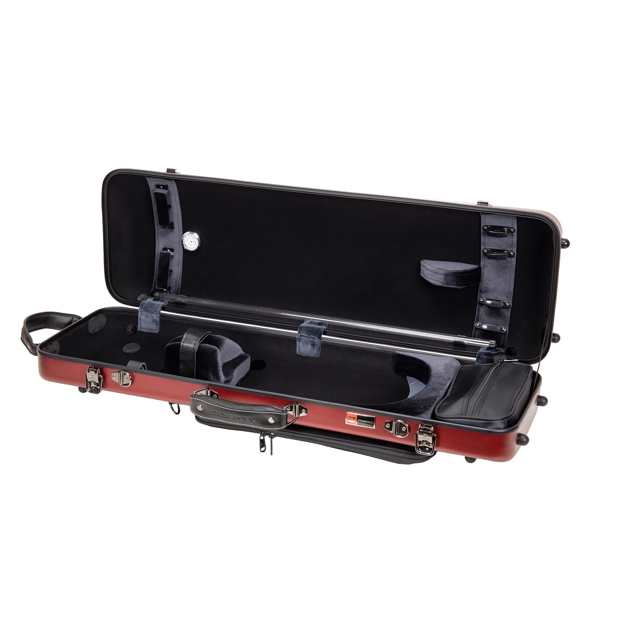 Crossrock Estuche Rectangular de policarbonato para violín 4/4 de tamaño Completo, Acabado Rojo Mate, higrómetro, Bolsa de música, Almacenamiento de Accesorios, Carcasa Dura Ligera, Color Rojo