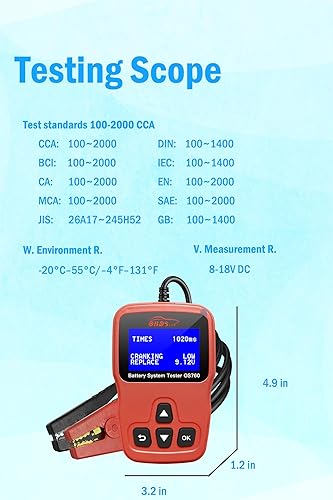Miniatura 8 de OS760 12V Probador de batería de coche Automotriz 100-2000 CCA Probador de carga de batería de arranque automático Herramienta de escaneo Analizador