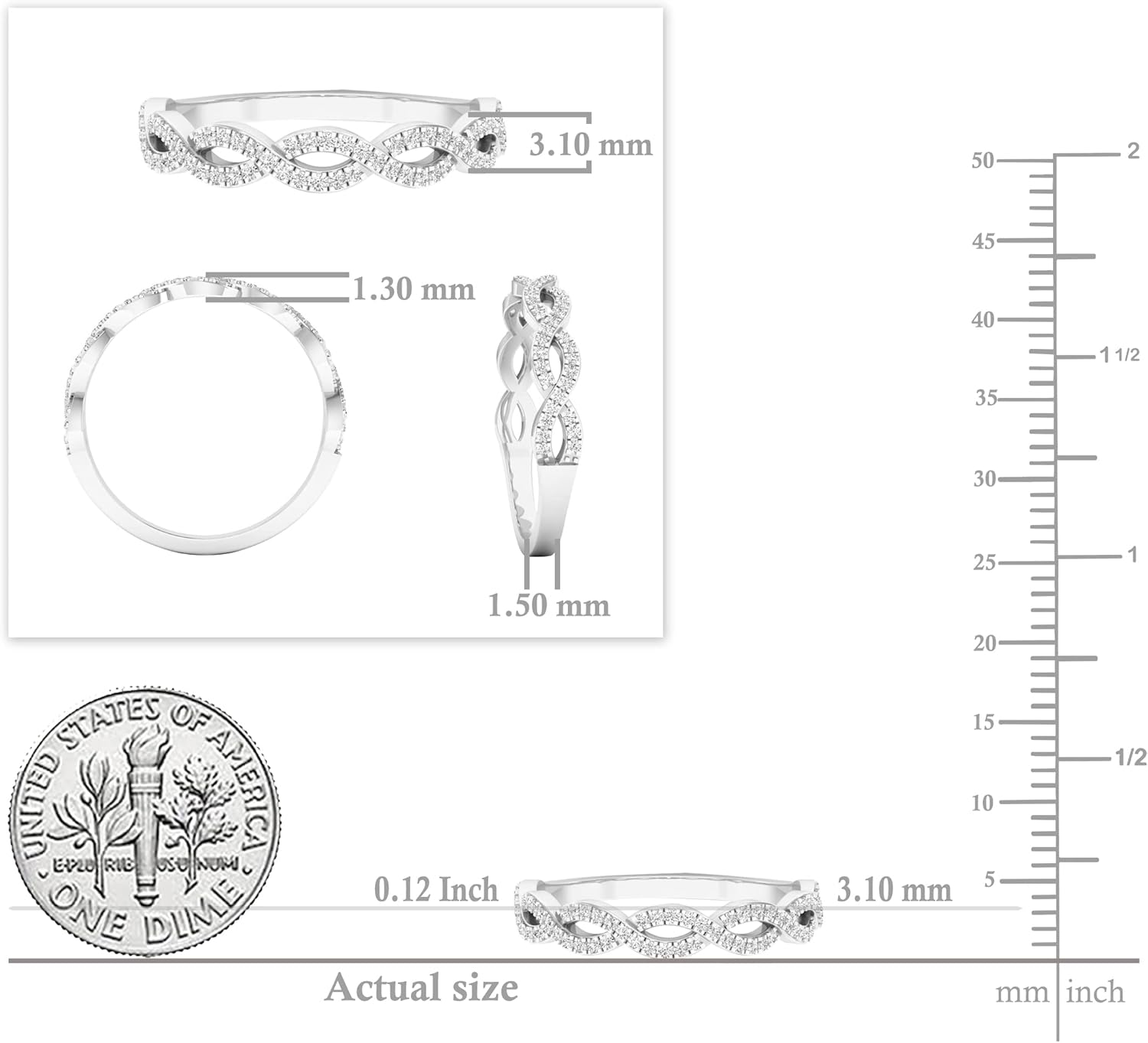 Dazzlingrock Collection 0.20 Ctw Natural Round White Diamond Infinity Crossover Swirl Wedding Band for Women in 10K Solid Gold