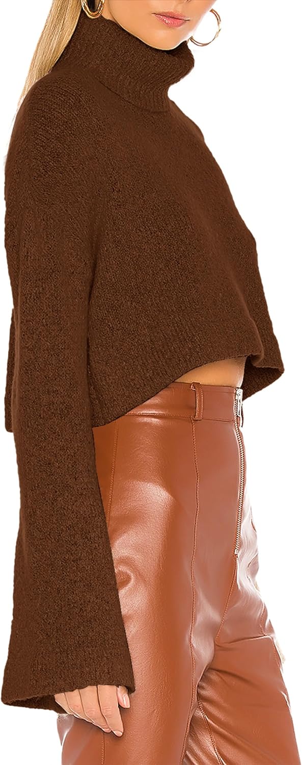 Jumppmile Women's Crop Sweater Turtleneck Long Sleeve Lightweight Fleece Cropped Pullover Sweater Top - Image 2
