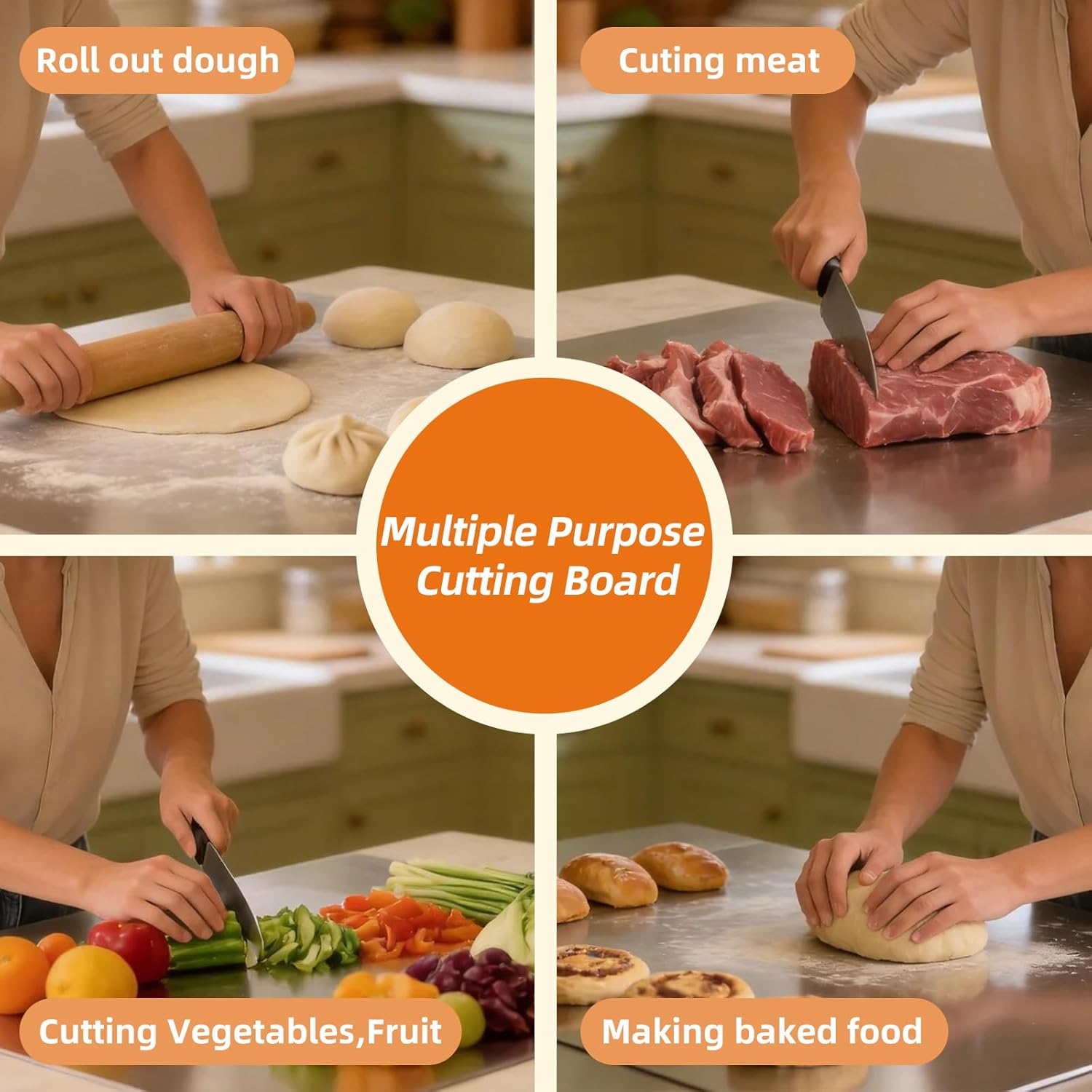 SUS 304 Stainless Steel Cutting Boards for Kitchen, Meat Cutting Board, Metal Cutting Board for Fruits, Vegetables, Bread, and Baking, Small Cutting Boards Easy To Clean(15.7''L x 11.8''W)