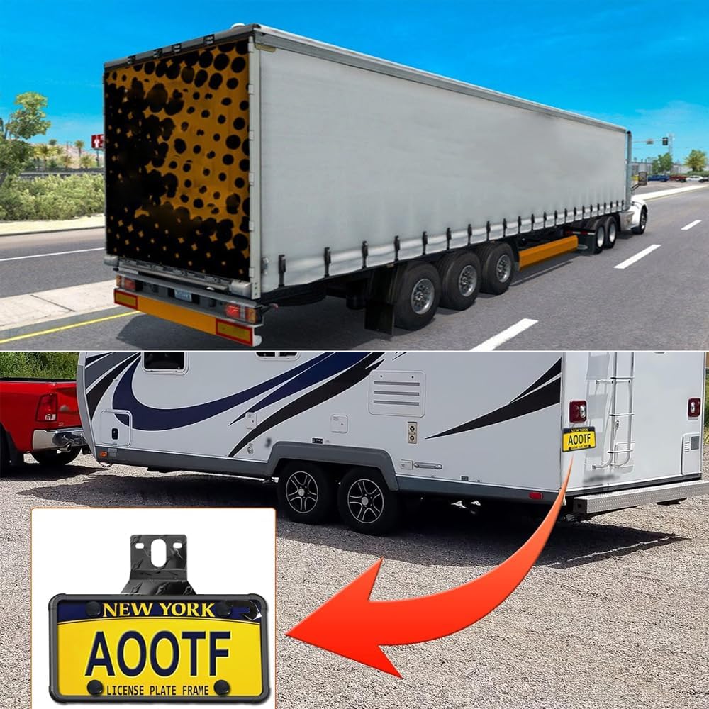 Trailer License Plate Bracket Frame, Aluminum License Plate Light Brackets Holder with Mounting Screws, Caps, Universal Tag Frame Car Accessories for Trailer Truck Boat (Black)