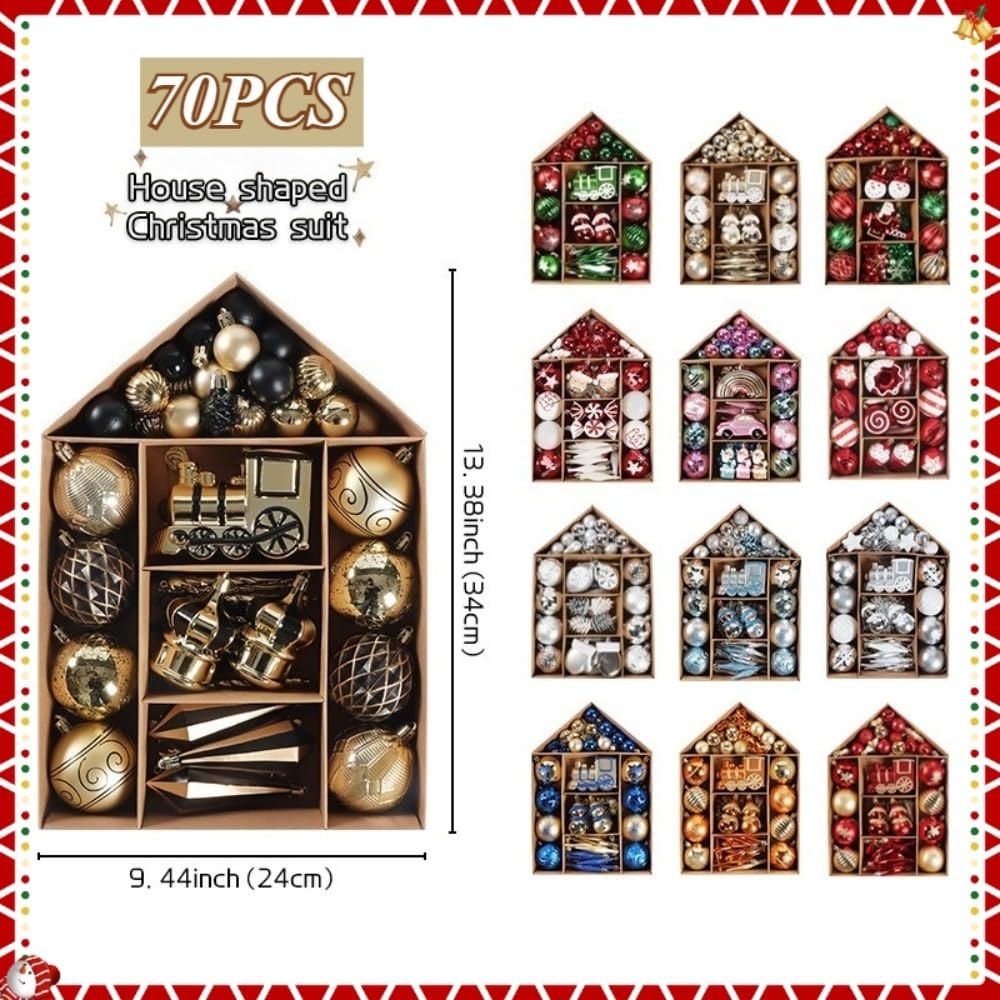 Bolas de Navidad Decoracion Juego de 70 Bolas navideñas de Varios tamaños, exquisitas Decoraciones for Fiestas navideñas, for Decorar el árbol.(Silver White)
