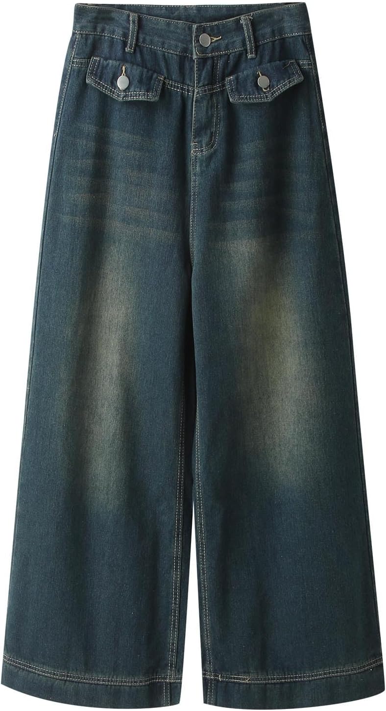 Vintage Jeans for Women Y2K Baggy Jeans High Waist Boyfriend Pants Wide Leg Denim Pants Hiphop Streetwear Teen Girls