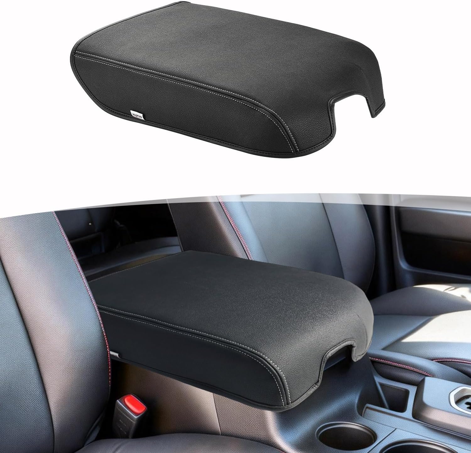 Center Console Armrest Cover for 2007-2013 Toyota Tundra, Toyota Sequoia 2008-2022, PU Leather Middle Console Lid Protector Arm Rest Cushion Anti-Scratch Thick Pad, Black Gray