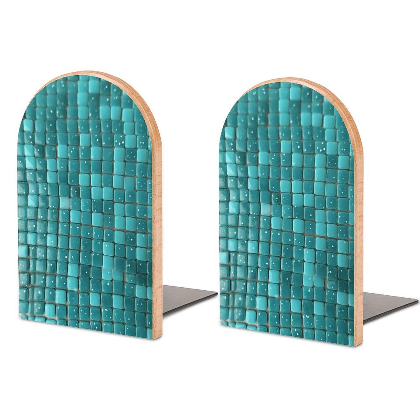 Serre-livres réglables en hêtre et fer à pois turquoises pour étagère