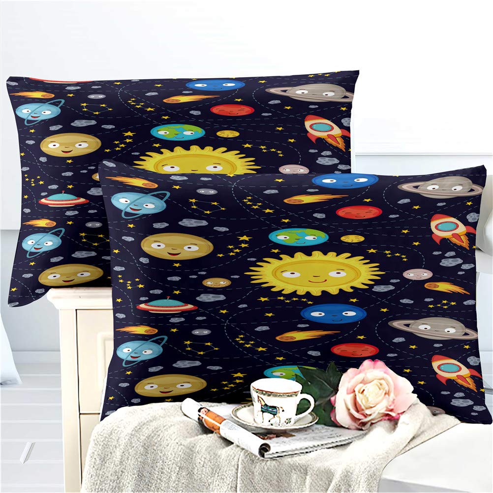 Bambino Universo Galassia Fantasia Biancheria da Letto Set - Copripiumino e Federa, 3/4 Pezzi Set (Copripiumino + 2 federe + Lenzuola) Salute/Morbido/Nessuna allergia (C,King-3PCS-220×230cm
