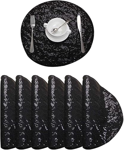 Miniatura 17 de Juego de 6 manteles individuales de lentejuelas, resistentes al calor, manteles individuales resistentes a las manchas, elegantes manteles