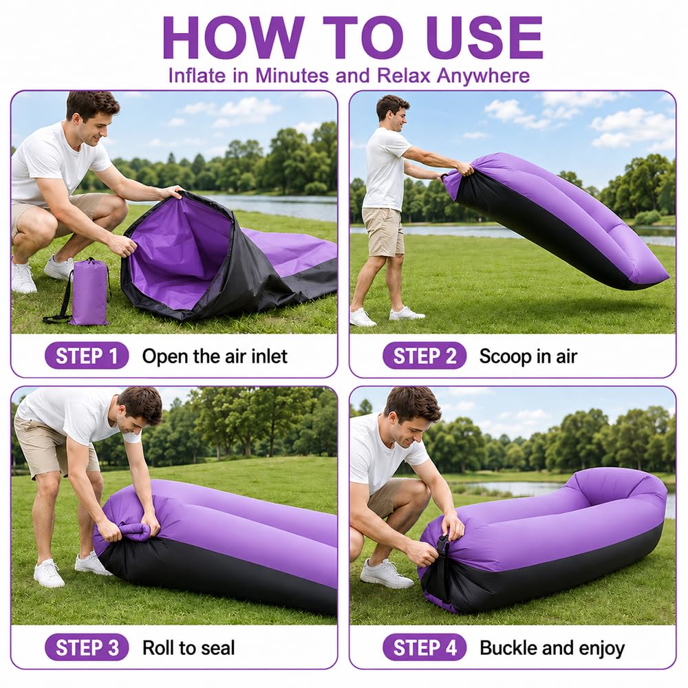Aufblasbares Sofa, Camping Sofa Aufblasbar, Tragbares Luft Sitzsack mit Aufbewahrungstasche, Air Lounger, Aufblasbare Couch für Camping Urlaub Schwimmbad Strandparties Hinterhof