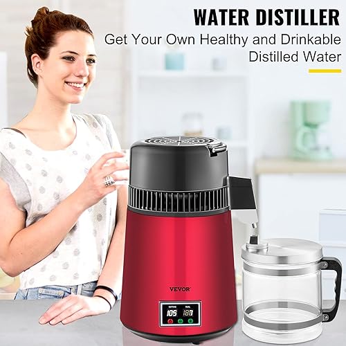 Miniatura 3 de VEVOR Destilador de agua máquina de agua destilada de 4 litros rojo e hidrómetro a prueba de alcohol 0-200 y tralle