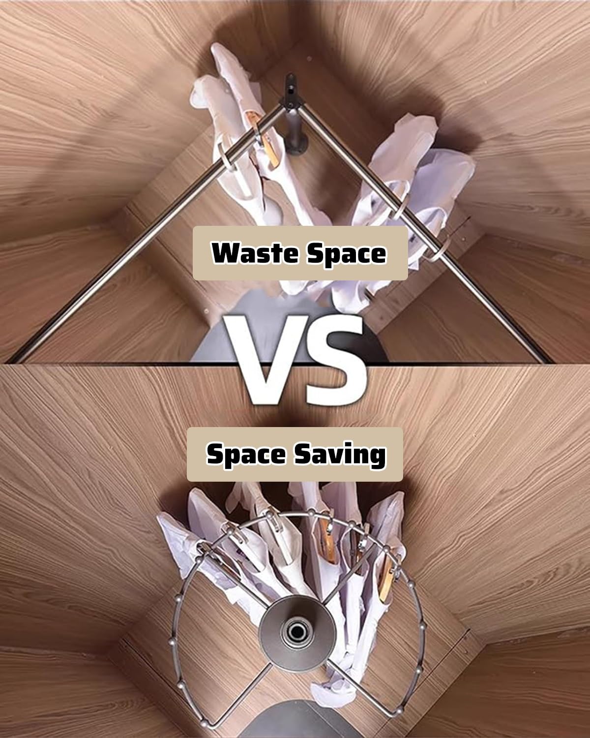 Obrotowy narożny drążek do szafy o 360°, wytrzymały wieszak na ubrania do szatni, pralni, oszczędzający miejsce organizer na ubrania