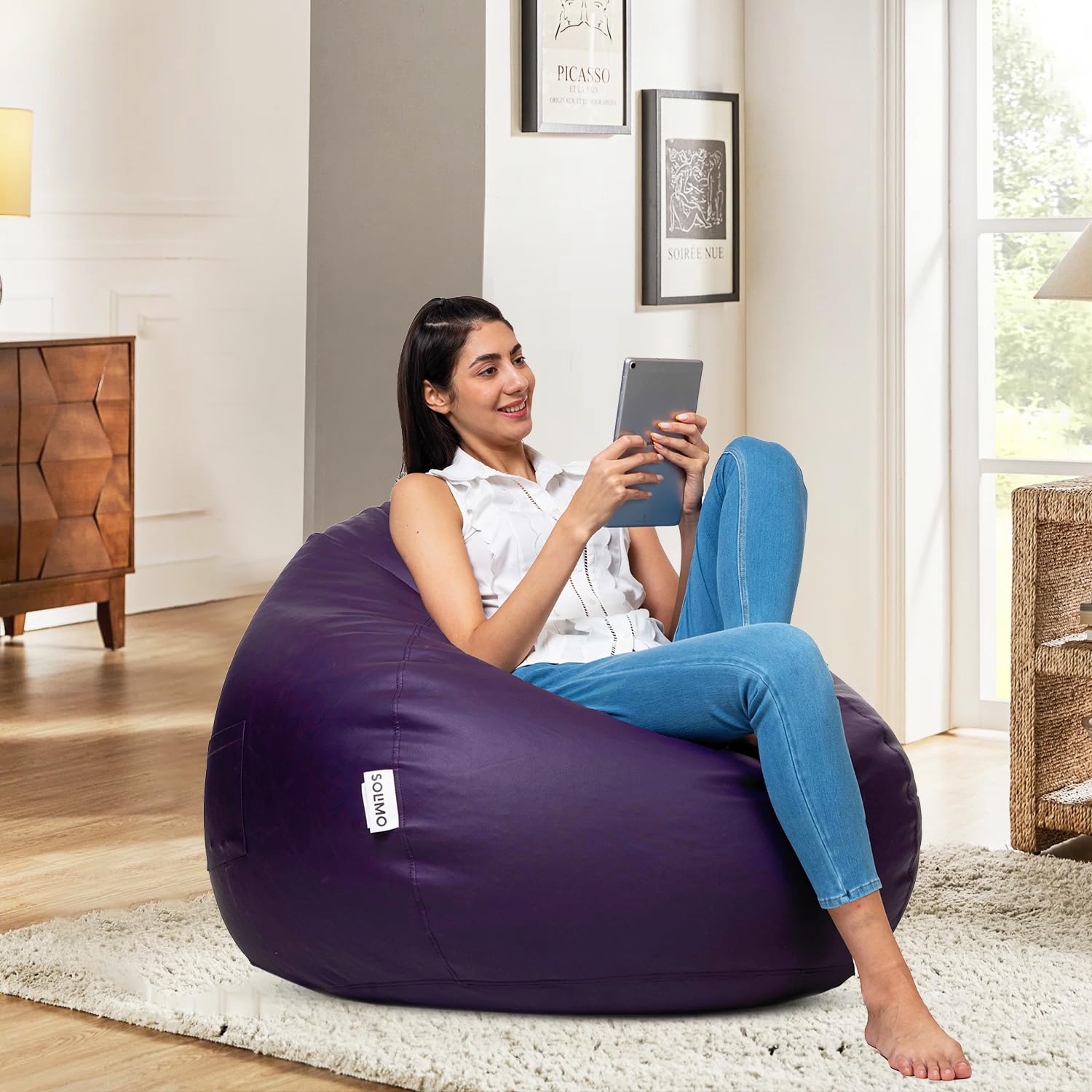 Amazon Brand - Solimo XXL Faux Leather Bean Bag Cover Without Beans (Purple) (B08BGLHG46) Amazon Price History, Amazon Price Tracker