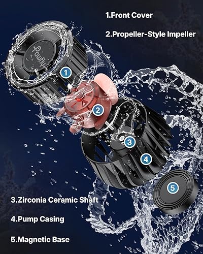 Miniatura 3 de Pawfly 3400 GPH Wave Maker para acuario, cabezal de alimentación de acuario DC 24V 20W con controlador LED, agitador sumergible silencioso, bomba de