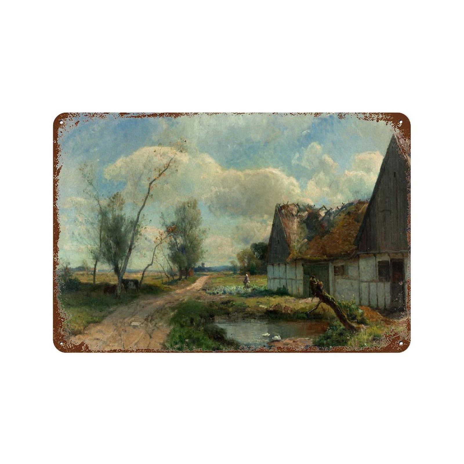 xiaoxiaoshen European Countryside Scene Oil Painting Wall Decor Art Metal Tin Poster Modern Home Decor Art Home Bar Shop Decorations Vintage Sign 20x30cm