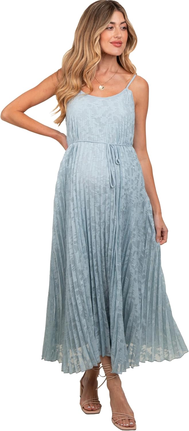 PinkBlush Light Floral Pleated Maternity Maxi Dress
