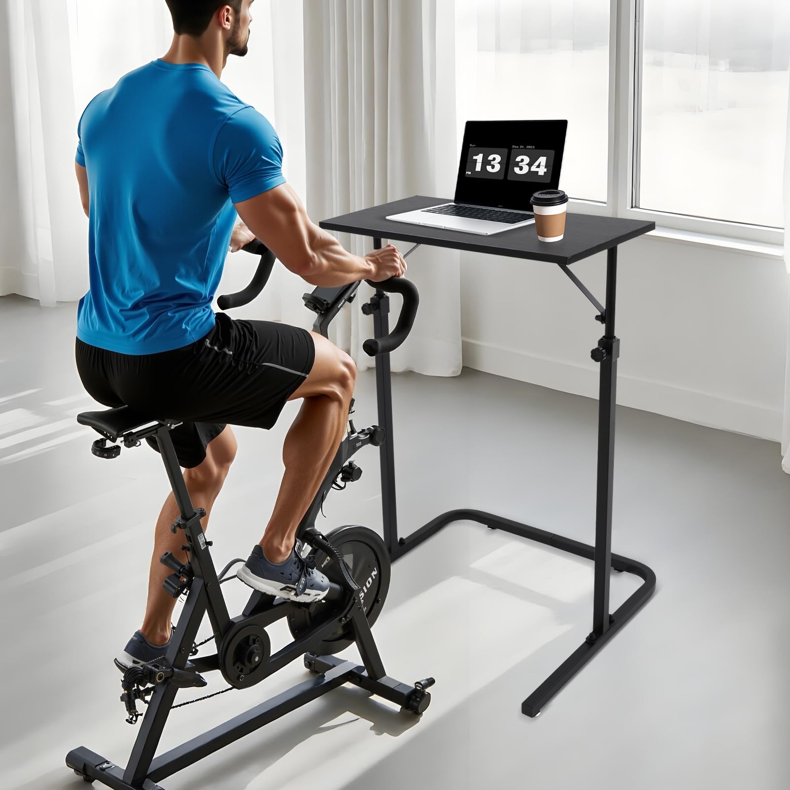 Scrivania da bicicletta per cyclette, regolabile in altezza, per allenamento e fitness, tavolo da ufficio, per appartamenti, uffici, palestre, colore nero