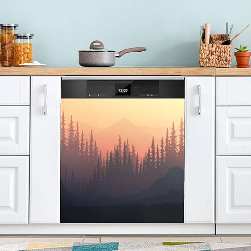 Kigai Forest Mountain - Cubierta magnética decorativa para lavavajillas para lavaplatos, cubierta de puerta delantera, calcomanía magnética para