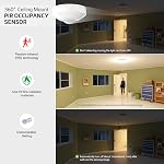 RAYZEEK 12V 24V Low Voltage Ceiling Sensor Pir Occupancy Motion Detector, 360 Degree Field of View High Sensitive Motion Sensor,10A,Commercial/Residential,Up to 1600 sq.ft,PC Fireproof